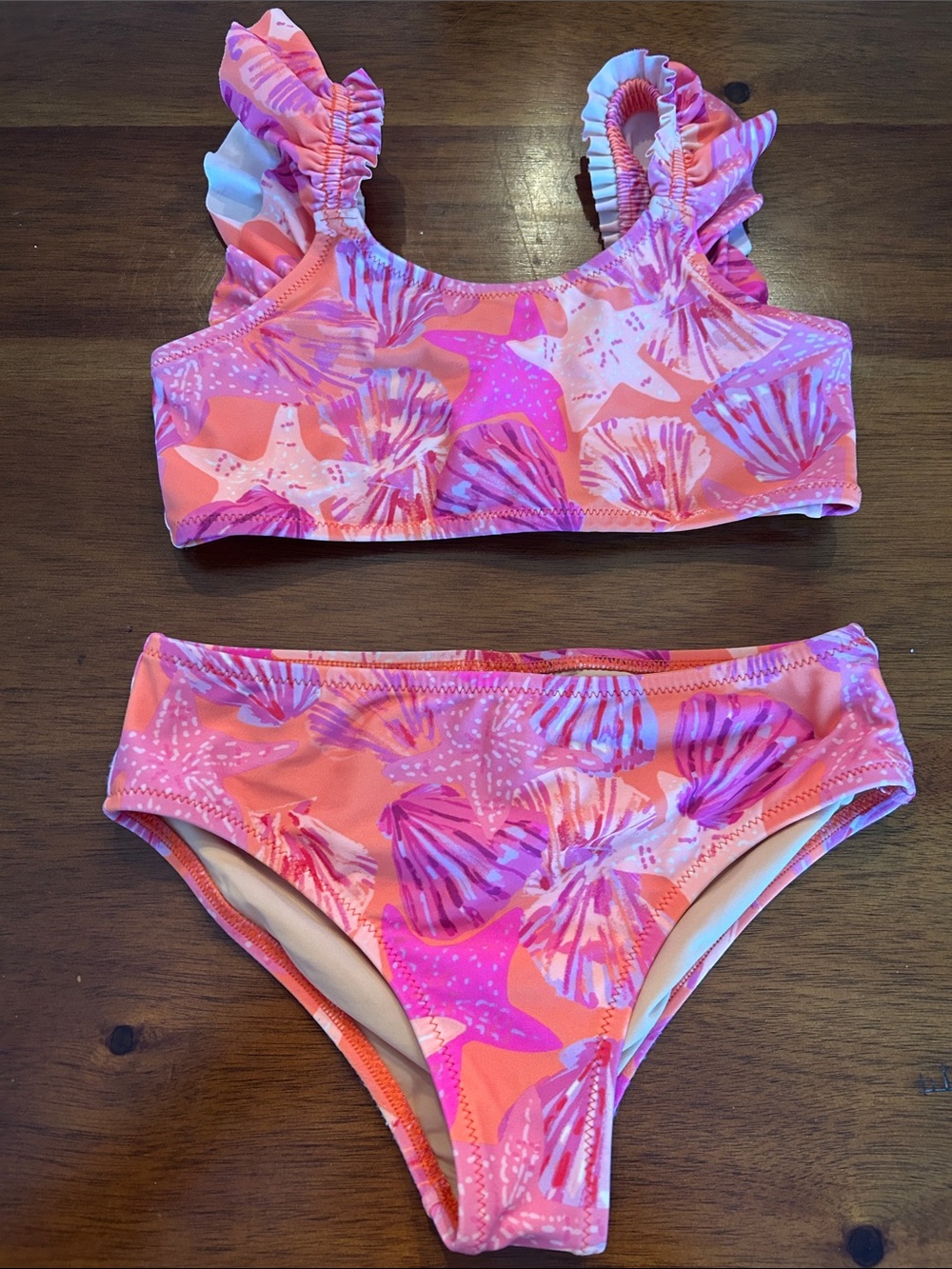 Jcrew crewcuts Girls' Pink and Orange Shell-Print Two-Piece Swim Set